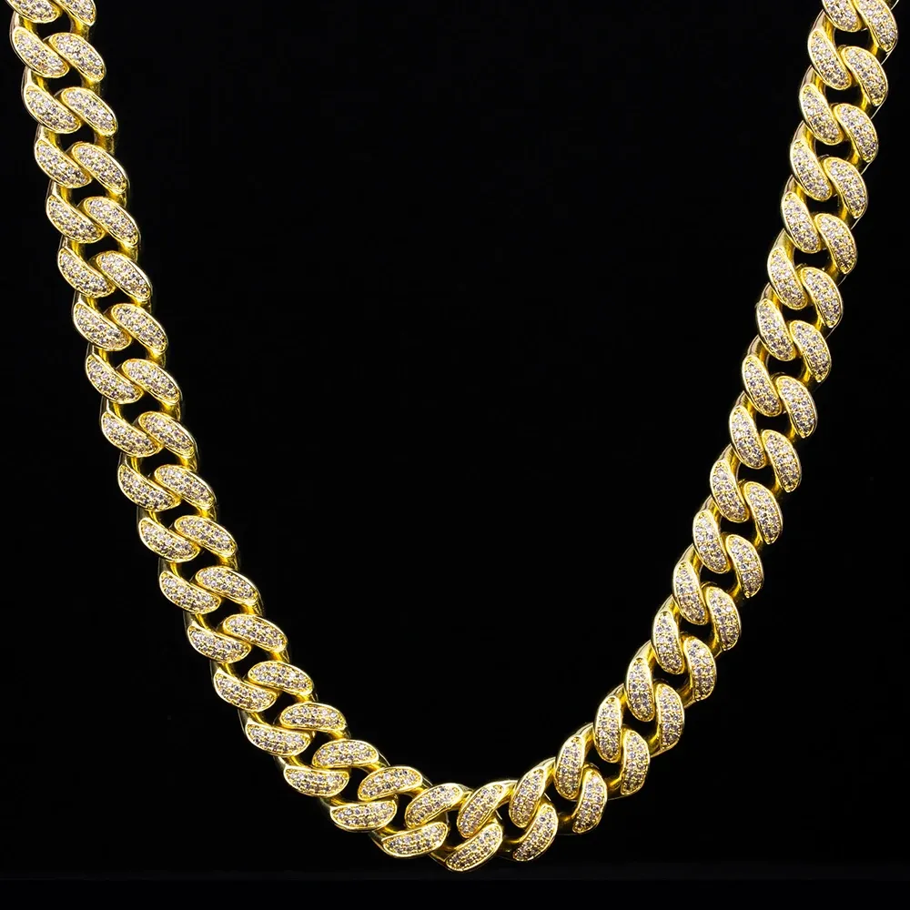 KRKC 12mm Iced Out Cuban Link Chain in White Gold/14K Gold for Women