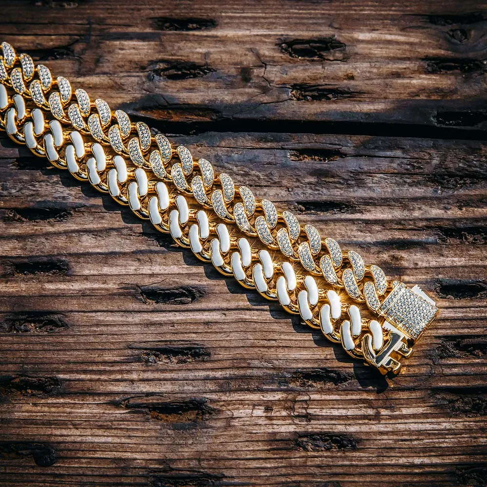 KRKC 12mm Iced Out Cuban Link Chain in White Gold/14K Gold for Women
