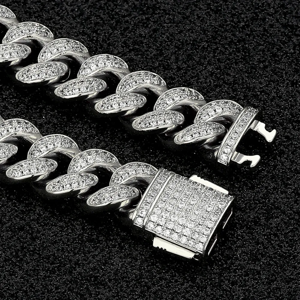 KRKC 12mm Iced Out Cuban Link Chain in White Gold/14K Gold for Women
