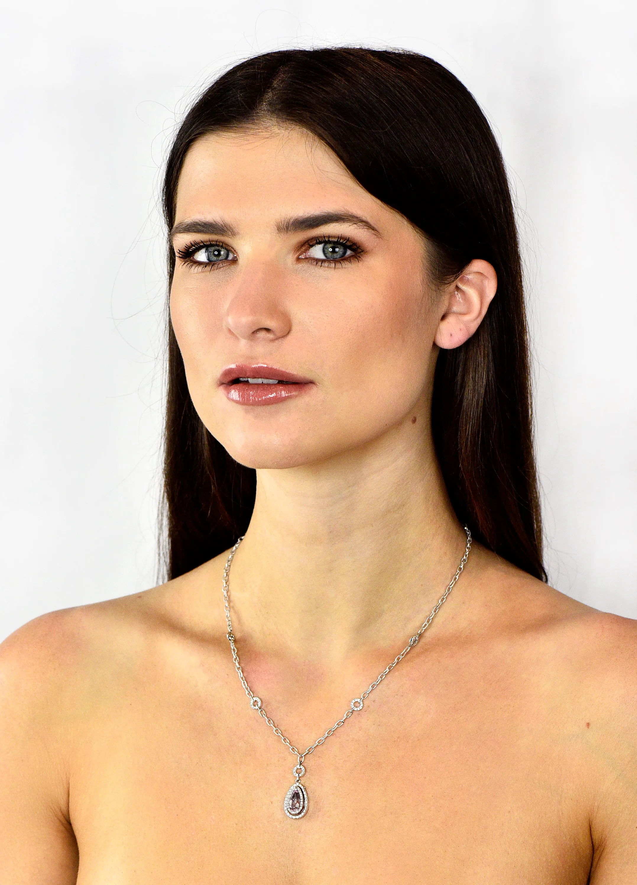 Kunzite 1.21 CTW Diamond 18 Karat White Gold Drop Necklace