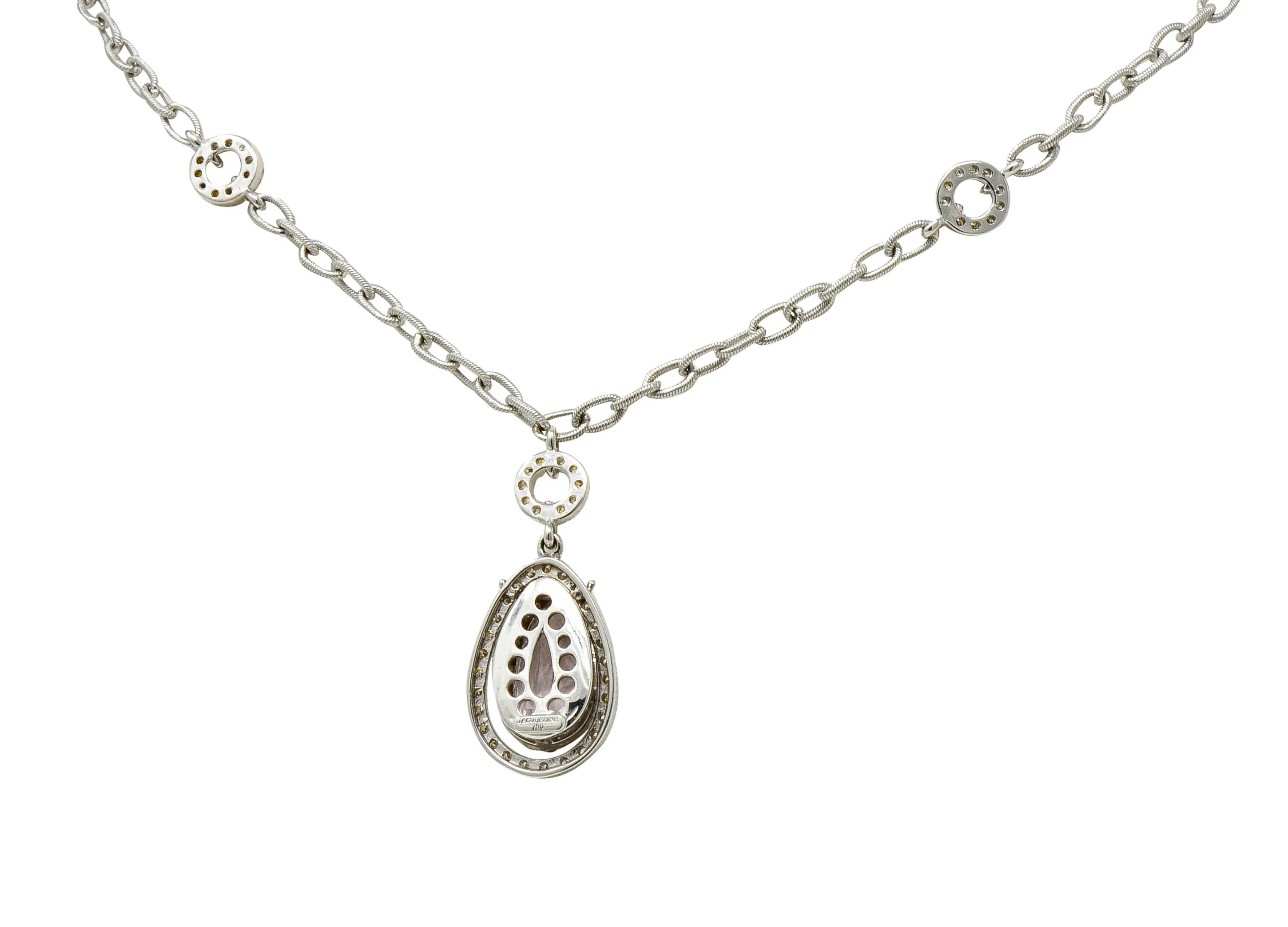 Kunzite 1.21 CTW Diamond 18 Karat White Gold Drop Necklace