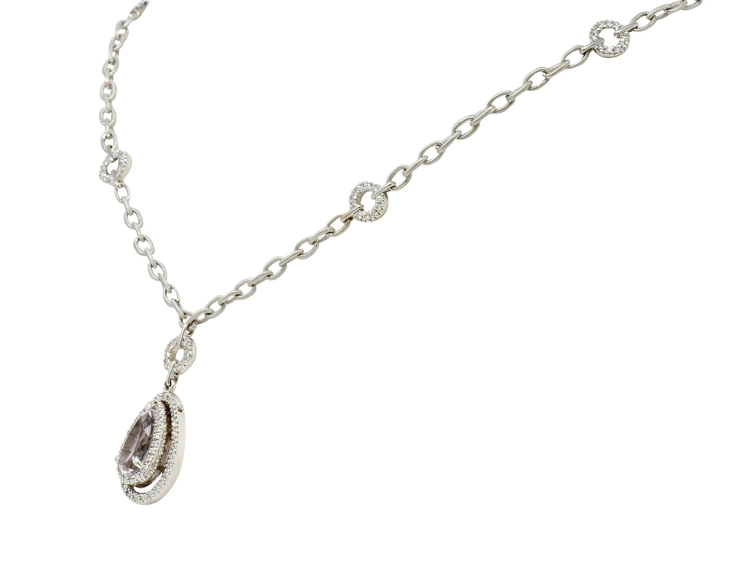 Kunzite 1.21 CTW Diamond 18 Karat White Gold Drop Necklace