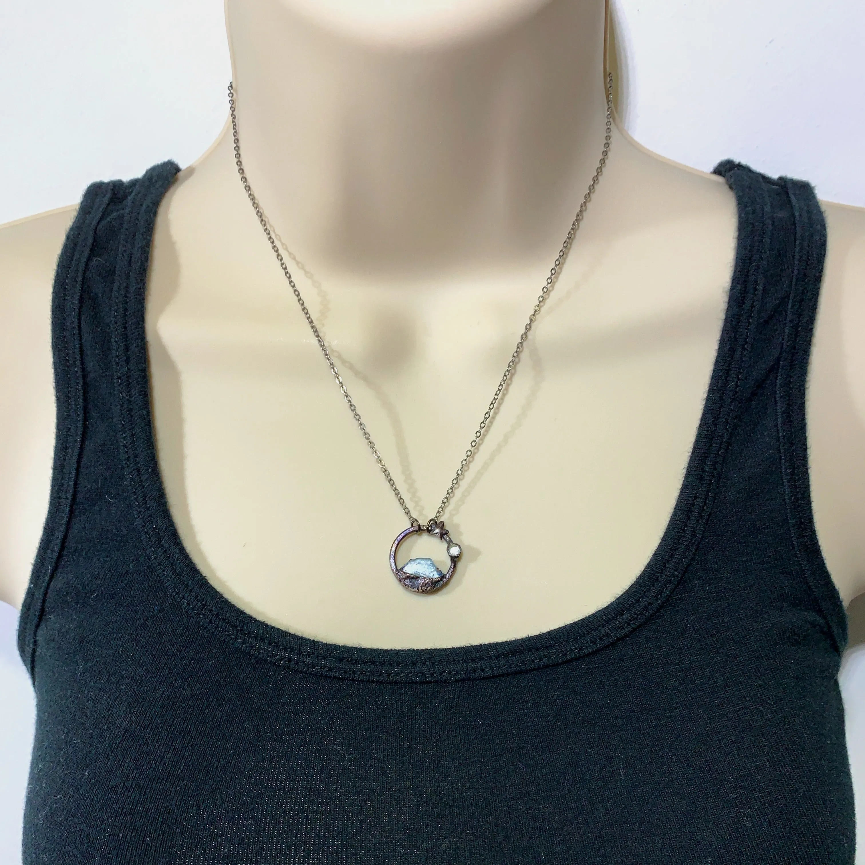 Kyanite and Herkimer Tiny Circle Necklace