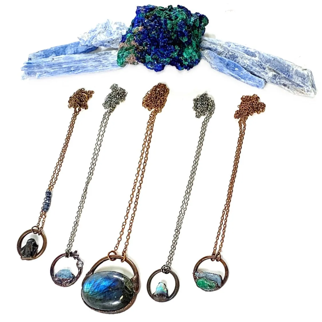 Kyanite and Herkimer Tiny Circle Necklace