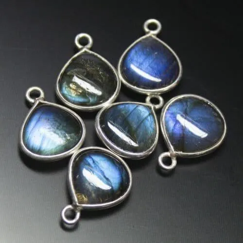 Labradorite Smooth Heart Shape 925 Sterling Silver Charm Pendant 4pc 15mm