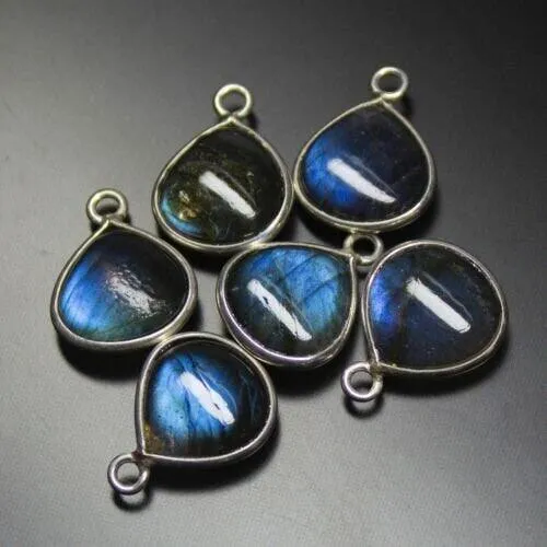 Labradorite Smooth Heart Shape 925 Sterling Silver Charm Pendant 4pc 15mm