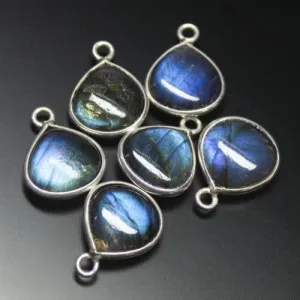 Labradorite Smooth Heart Shape 925 Sterling Silver Charm Pendant 4pc 15mm