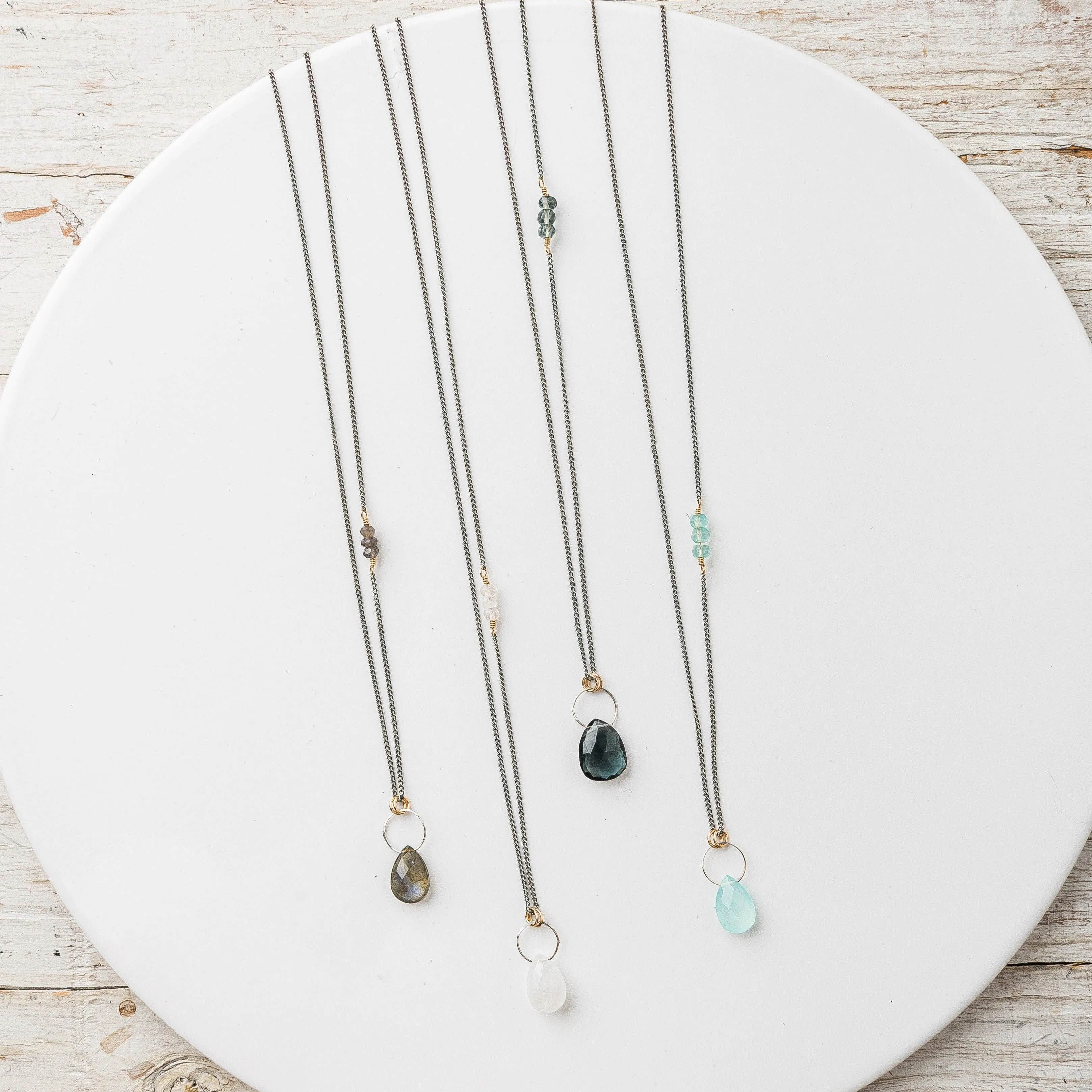 Labradorite, Sterling Silver, 14K Gold Fill Drop Necklace