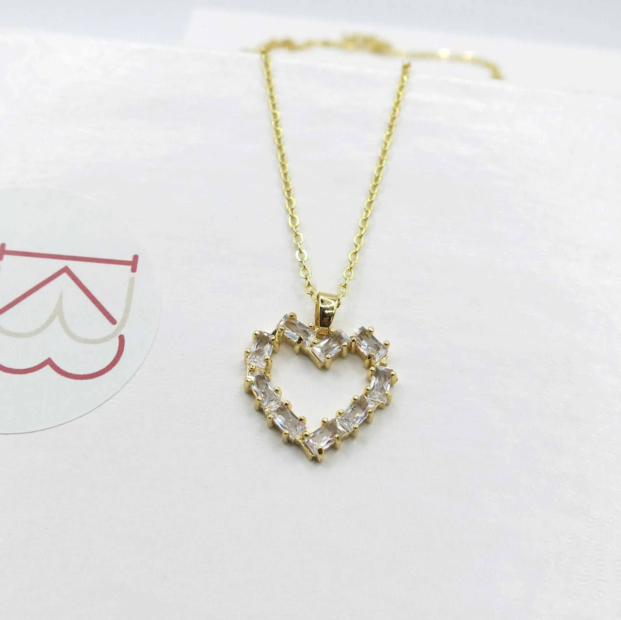 Large Crystal Heart Pendant Necklace, 18K Gold CZ Diamond Heart Pendant Chain Necklace for Bride