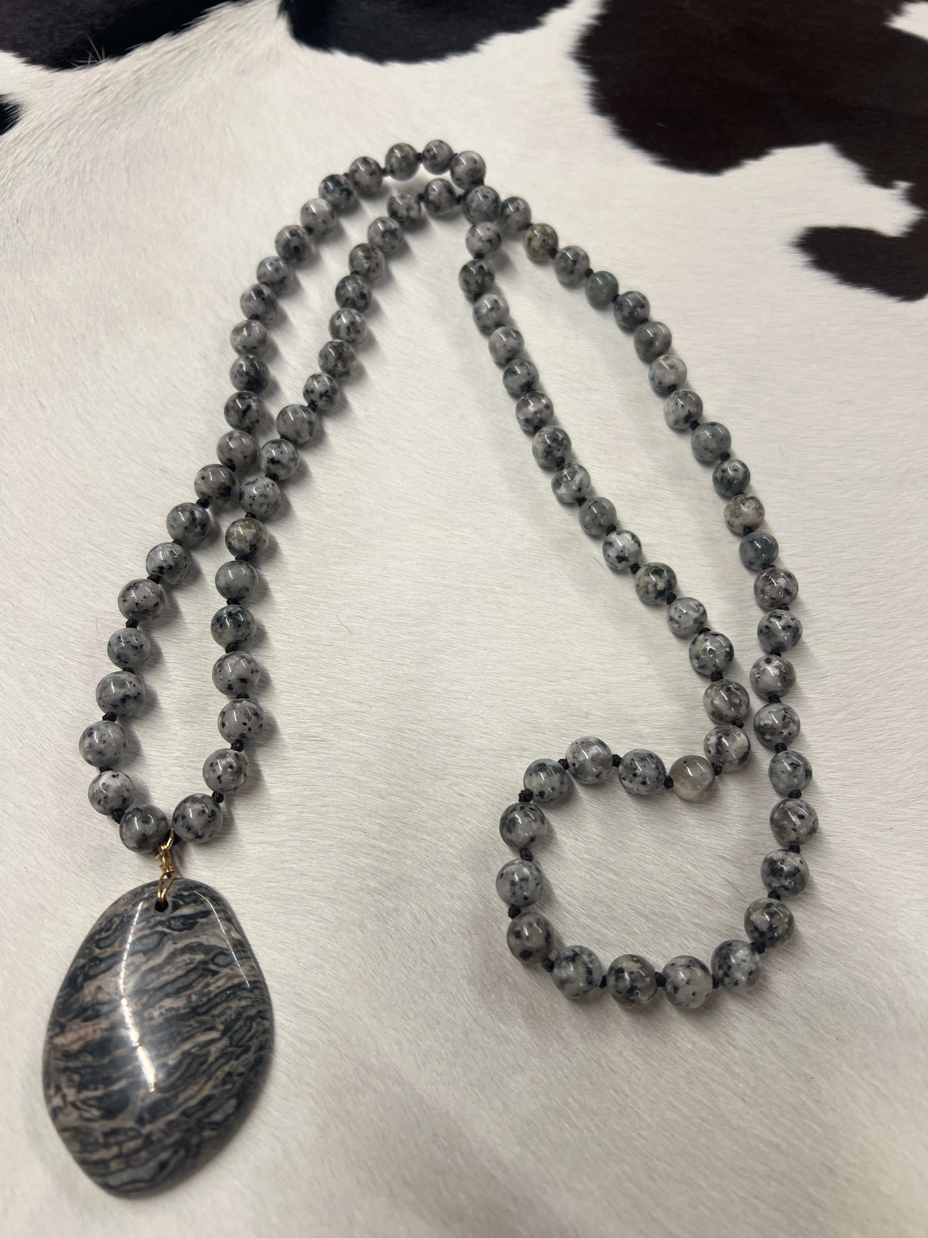 Large Howlite Stone Necklace: Black Crazy Heifer