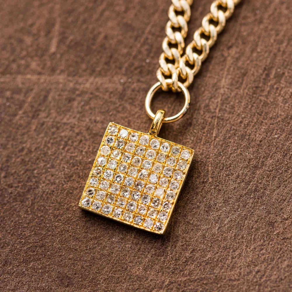 Large Pavé Diamond Square on Curb Chain in Gold