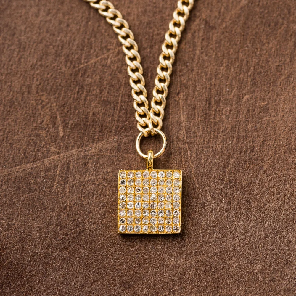 Large Pavé Diamond Square on Curb Chain in Gold
