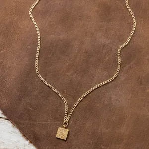 Large Pavé Diamond Square on Curb Chain in Gold