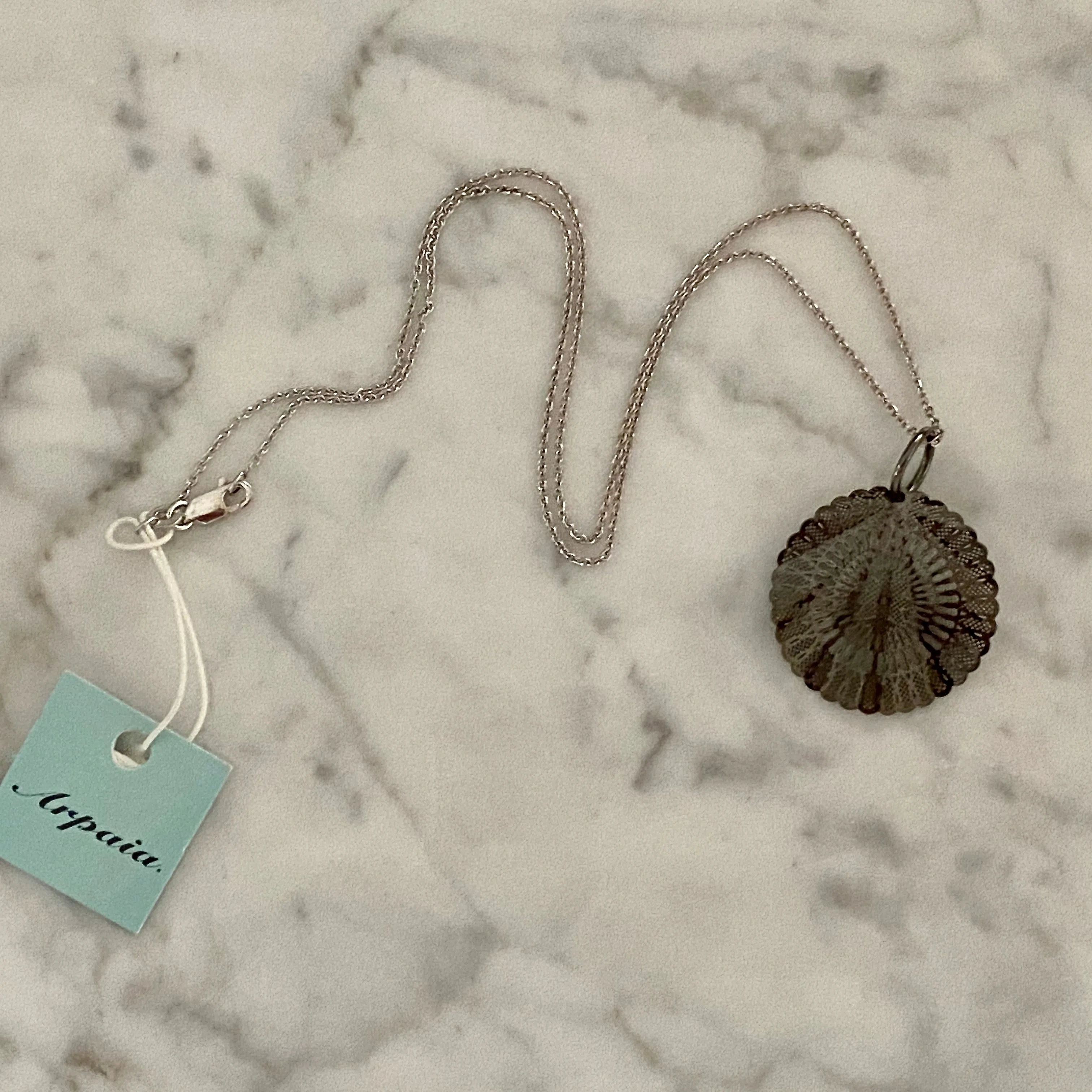 Laser-Cut Floral Design Italian Pendant in Black Ruthenium Plated Sterling Silver on 18" Rhodium Plated Sterling Silver Cable Chain with Lobster Clasp