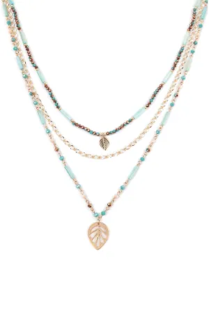 LAYERED BOHO LEAF PENDANT NECKLACE