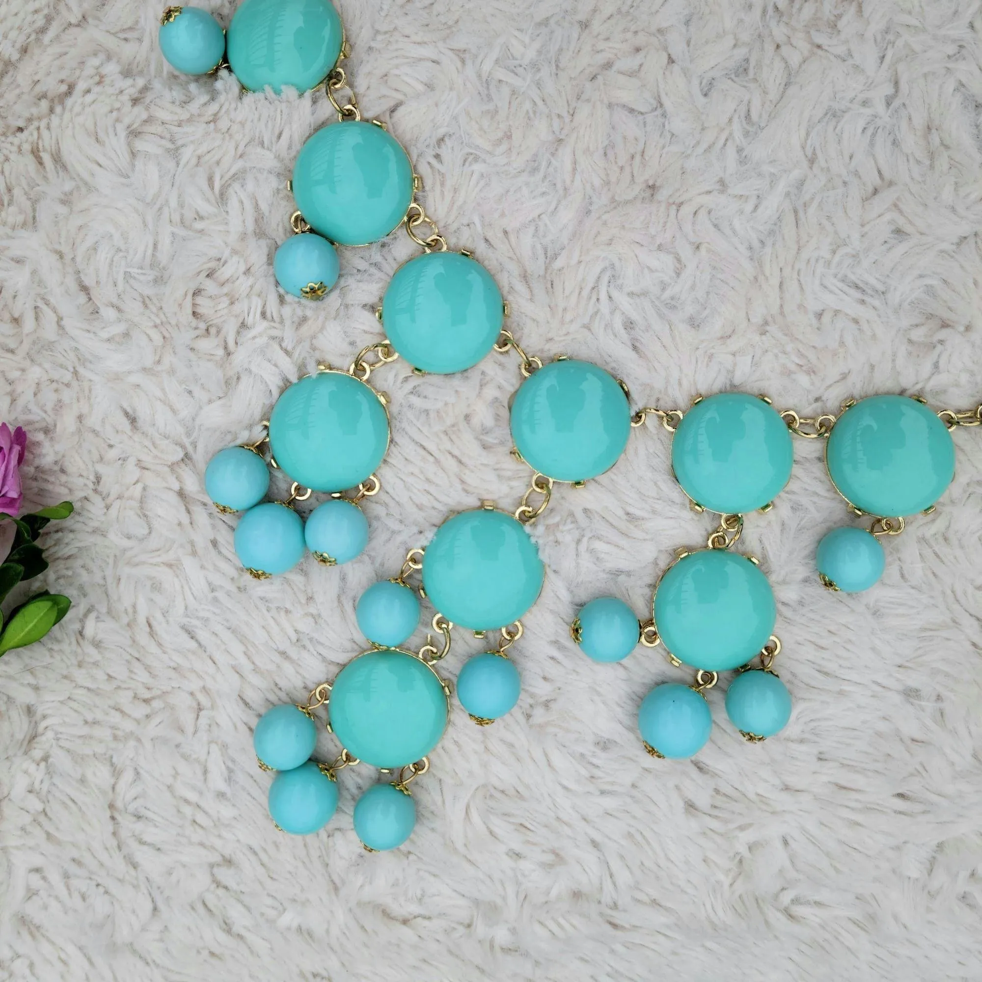 Light Blue Multi Layered Statement Necklace 26"