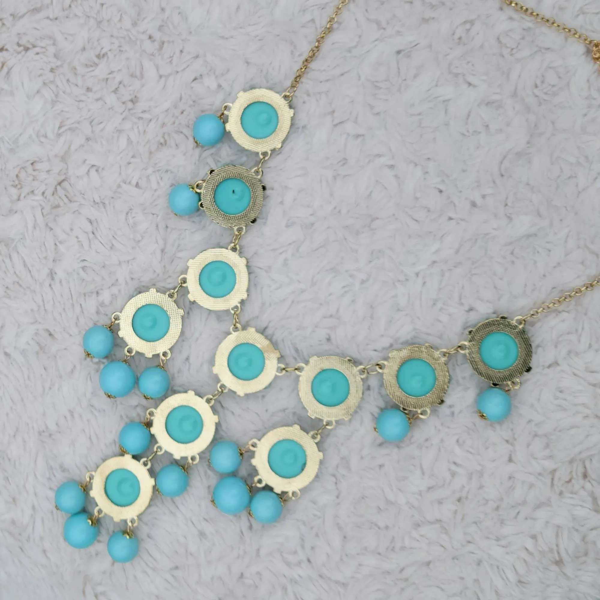 Light Blue Multi Layered Statement Necklace 26"