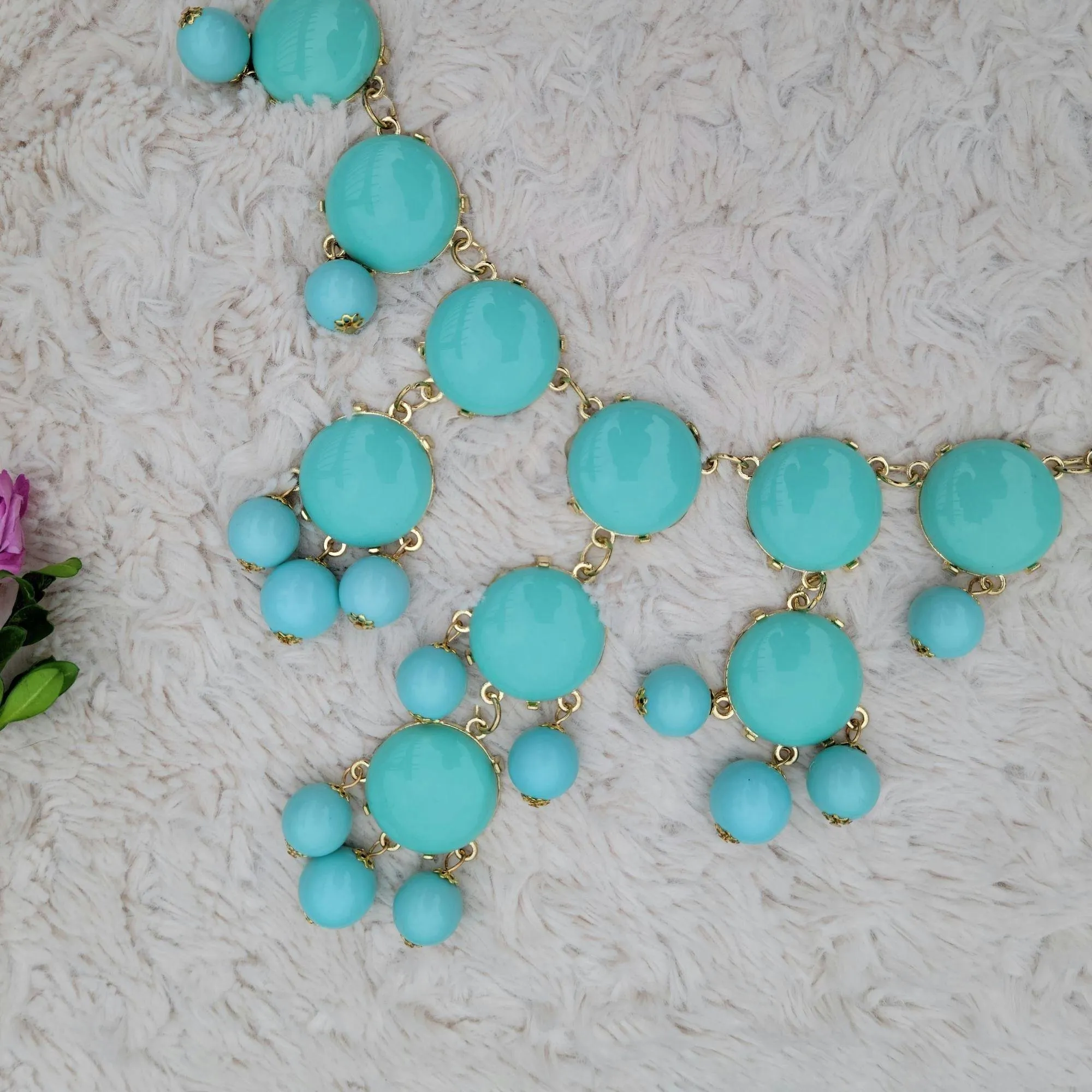 Light Blue Multi Layered Statement Necklace 26"