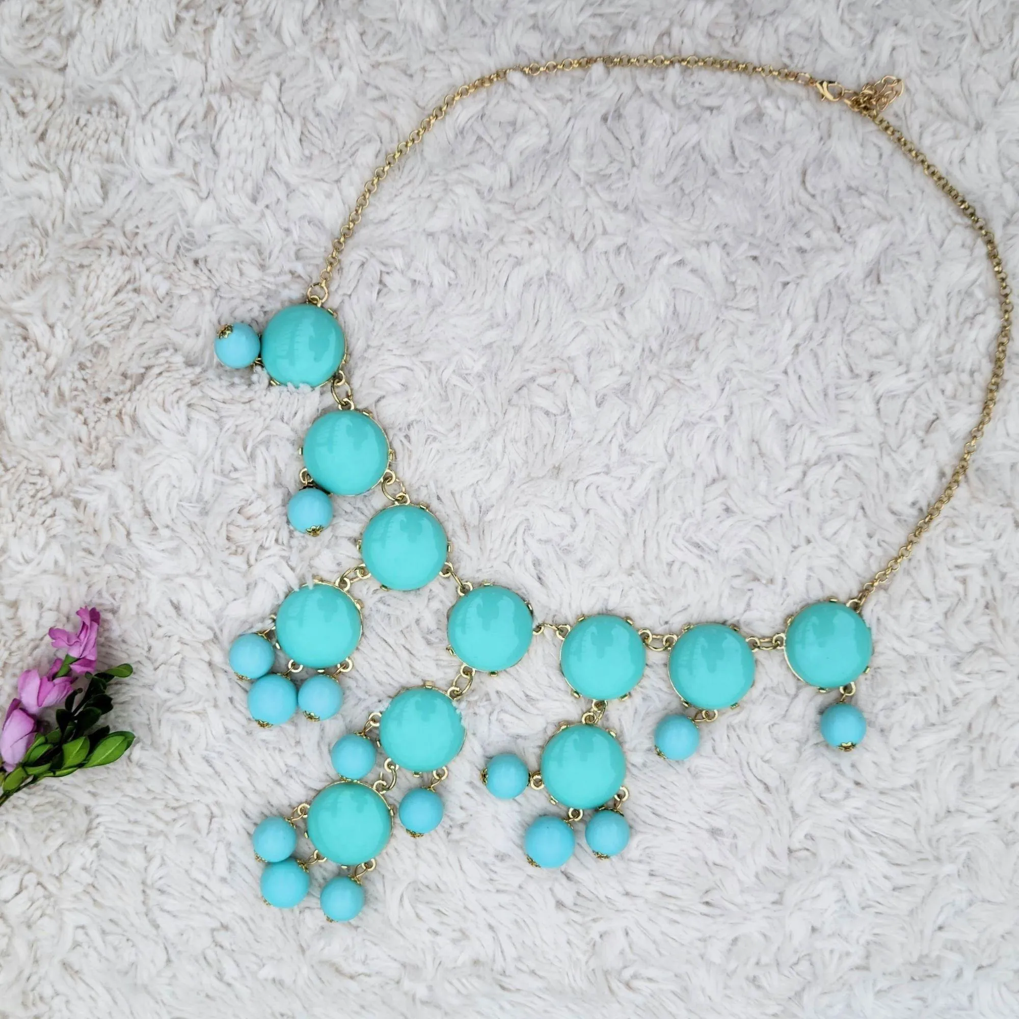 Light Blue Multi Layered Statement Necklace 26"