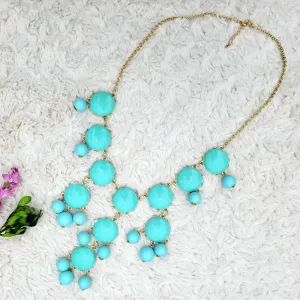 Light Blue Multi Layered Statement Necklace 26"