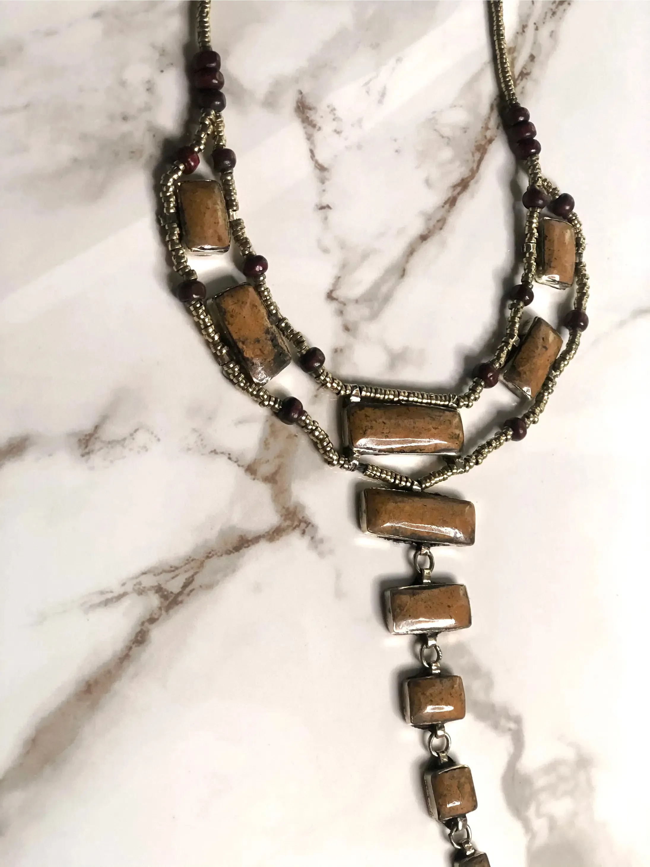 Light brown Jasper Tier Drop Vintage Necklace