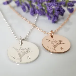 Lily Flower Initial Necklace - Sterling, Gold, or Rose Gold