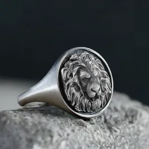 Lion Signet Ring for Men 925 Sterling Silver Handmade Jewelry