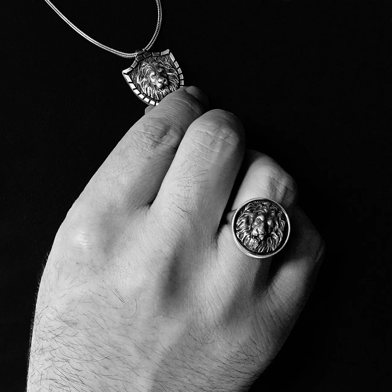 Lion Signet Ring for Men 925 Sterling Silver Handmade Jewelry