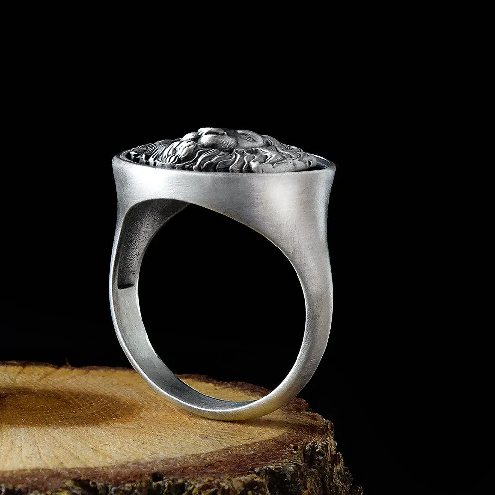 Lion Signet Ring for Men 925 Sterling Silver Handmade Jewelry