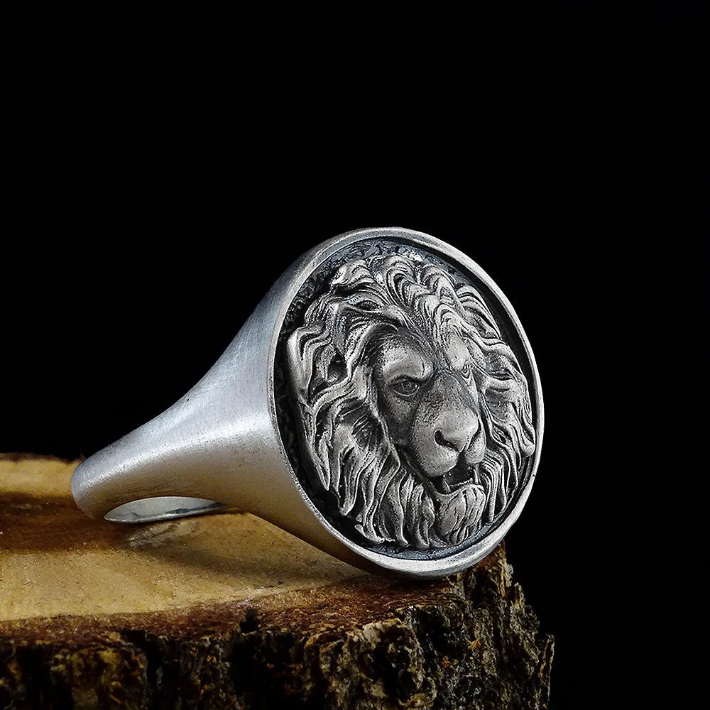 Lion Signet Ring for Men 925 Sterling Silver Handmade Jewelry