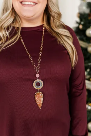 Long Arrowhead Pendant Gold Necklace- Purple