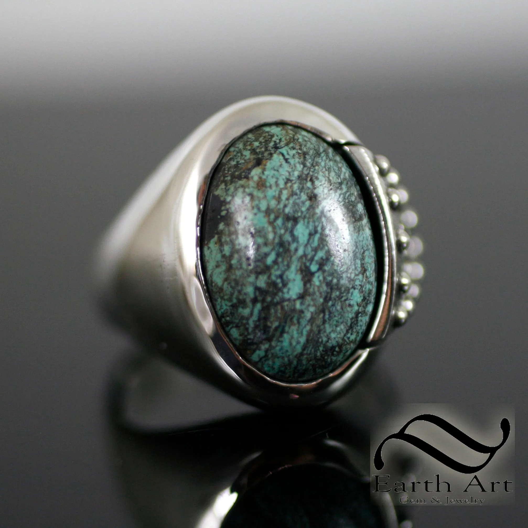 Lord's Turquoise Pauldron Ring in Sterling Silver - Signet Ring