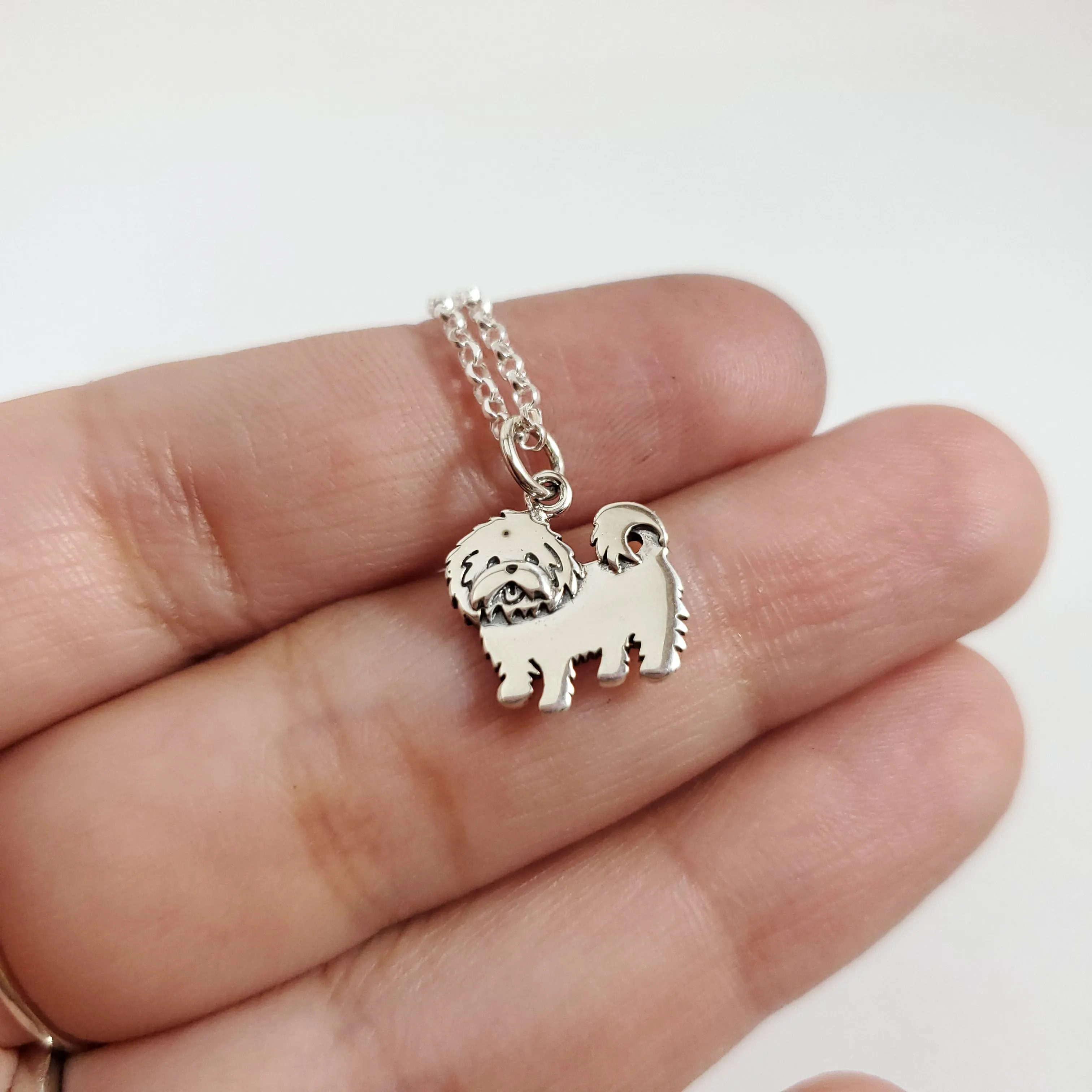 Maltese Dog Charm Necklace - Sterling Silver Jewelry