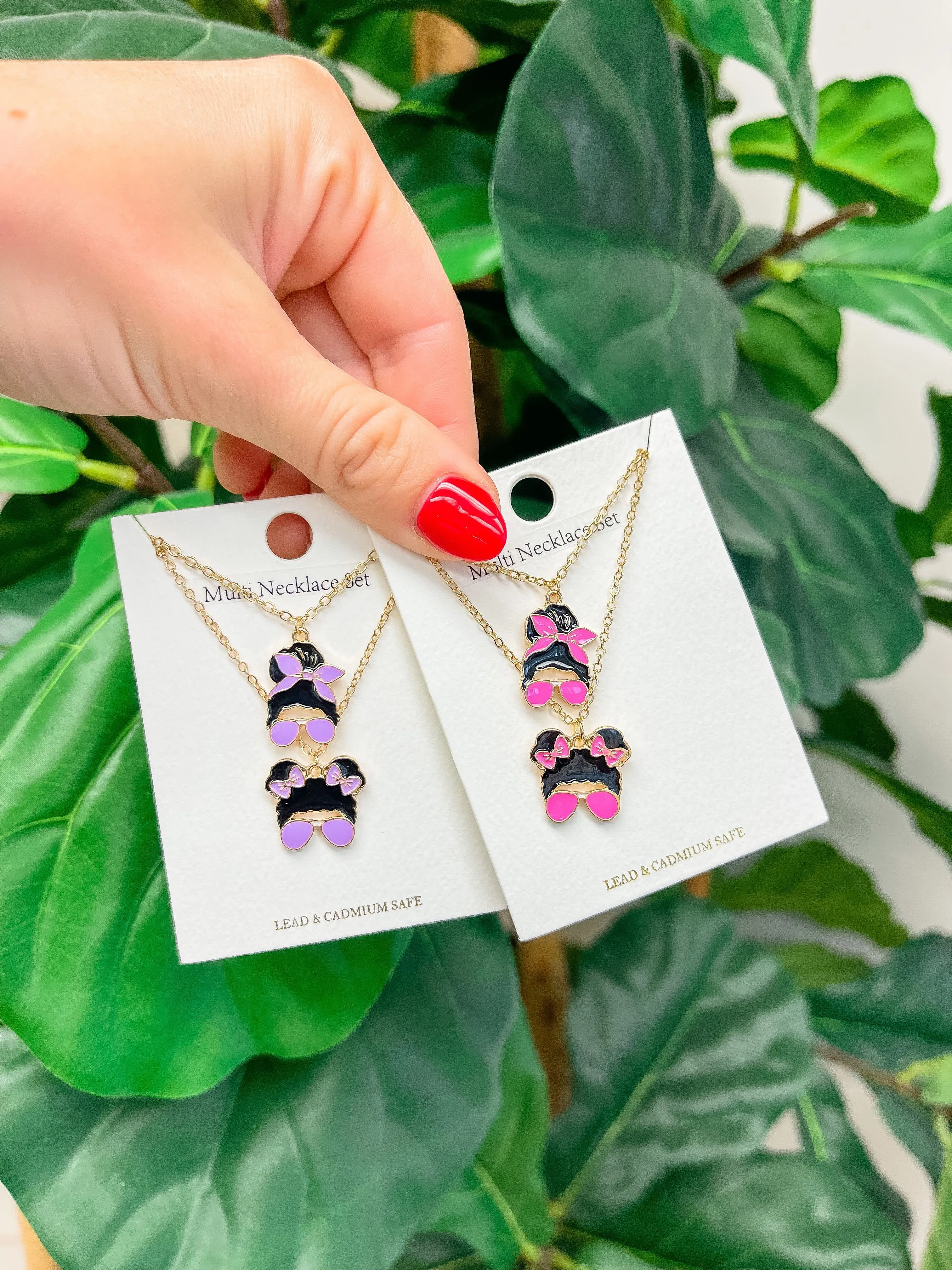 Mama & Mini Messy Bun Necklace Set - Purple