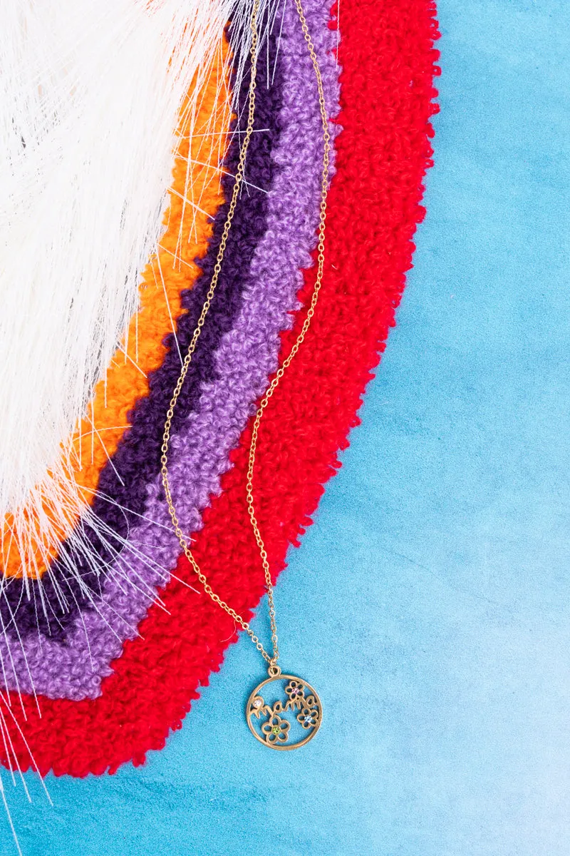 Mama Crystal Flower Pendant Necklace