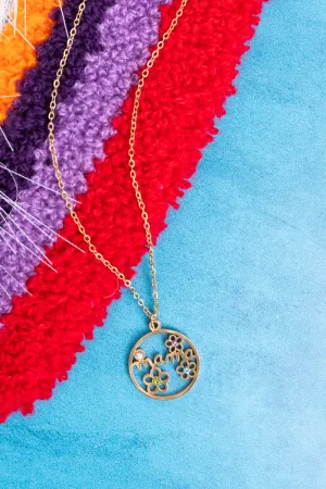Mama Crystal Flower Pendant Necklace