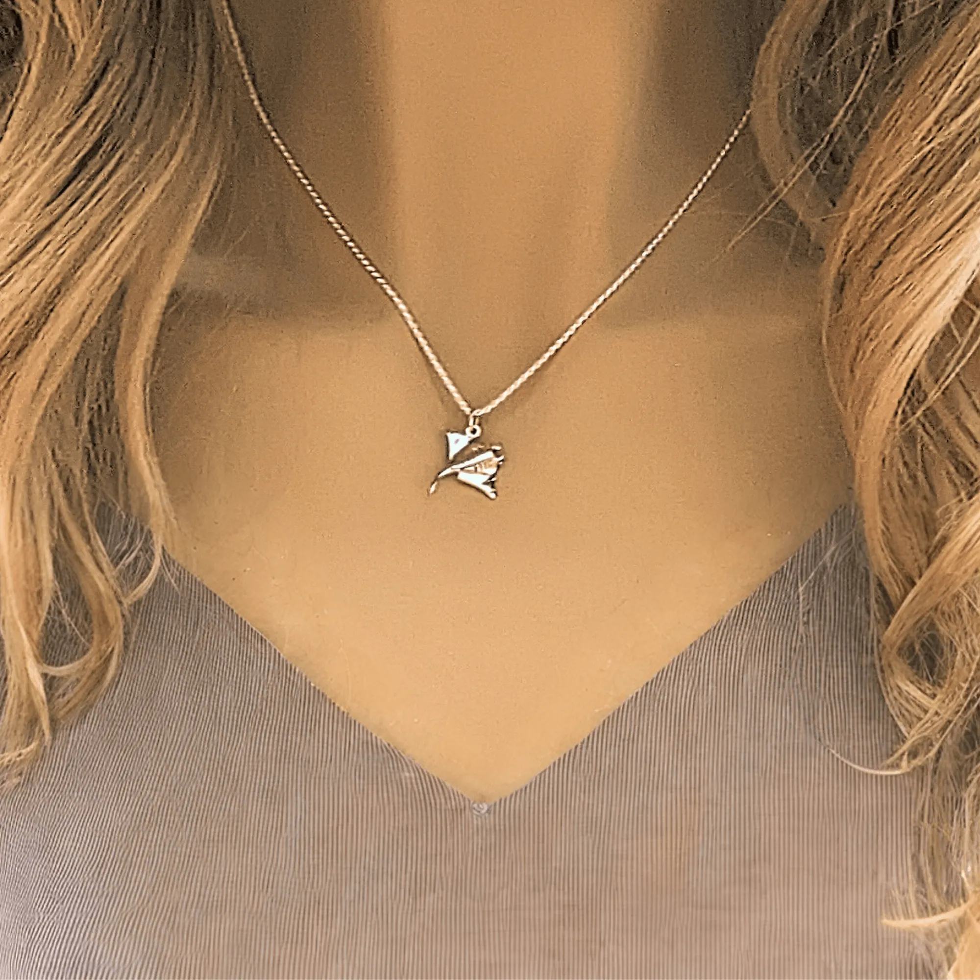 Manta Ray Pendant charm necklace, 22 inch