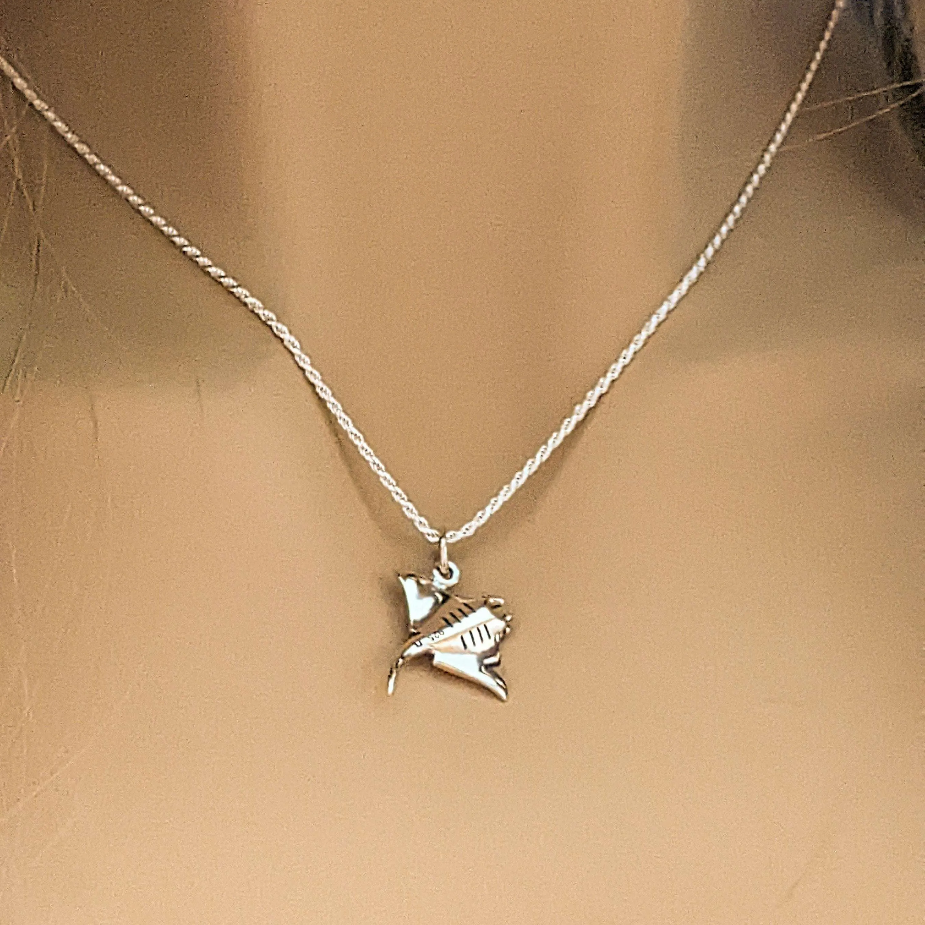Manta Ray Pendant charm necklace, 22 inch