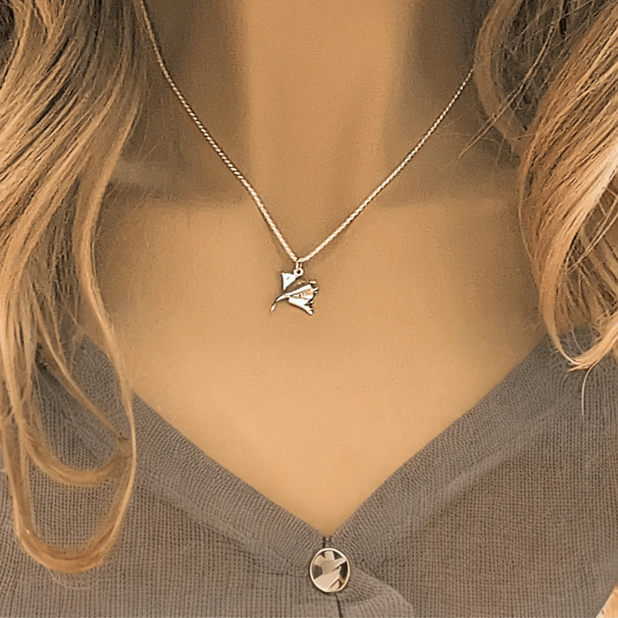 Manta Ray Pendant charm necklace, 22 inch