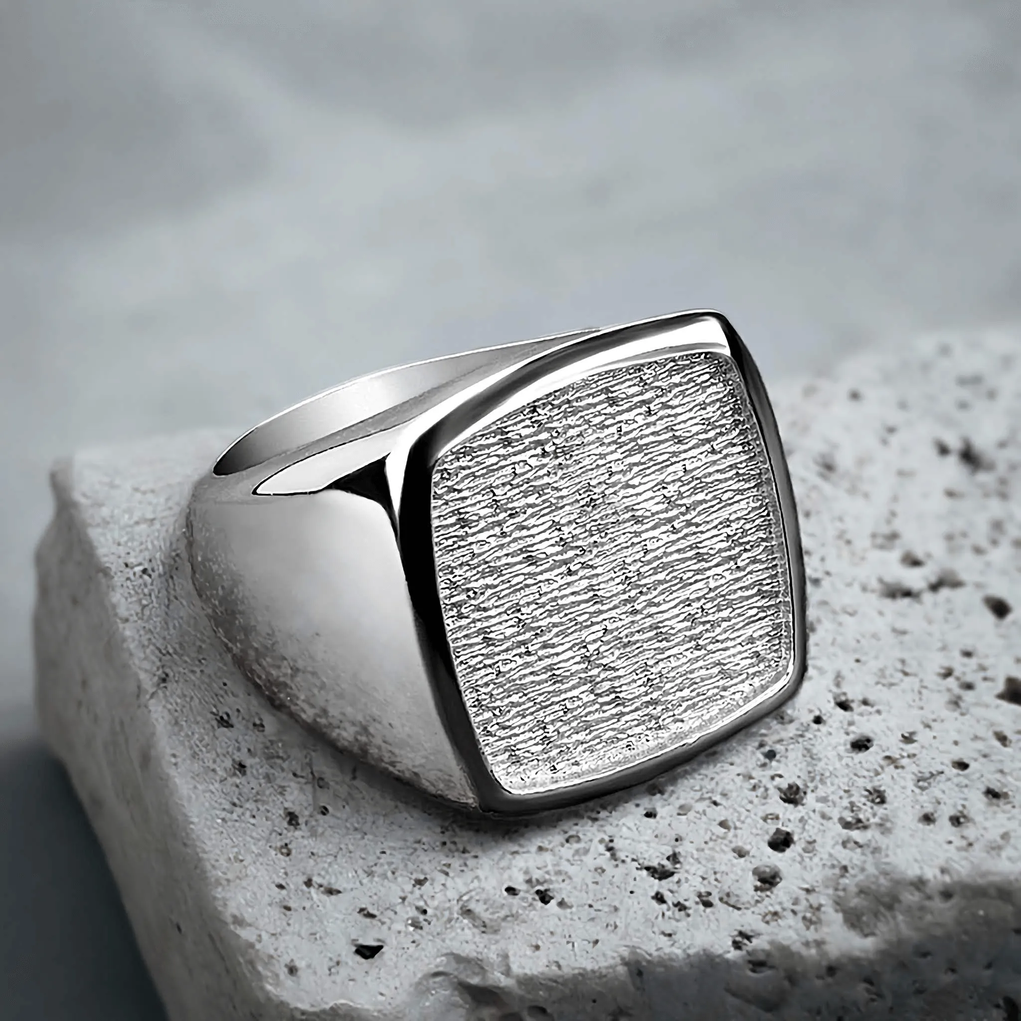 Men's Large Ring SOLID Silver Blank Square Top Wide Band
