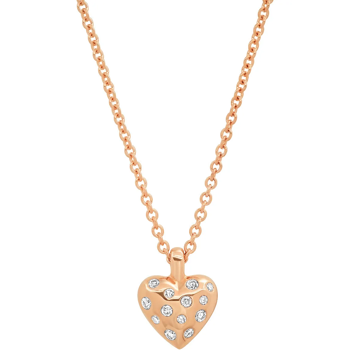 Mini Diamond and Gold Puffy Heart Necklace