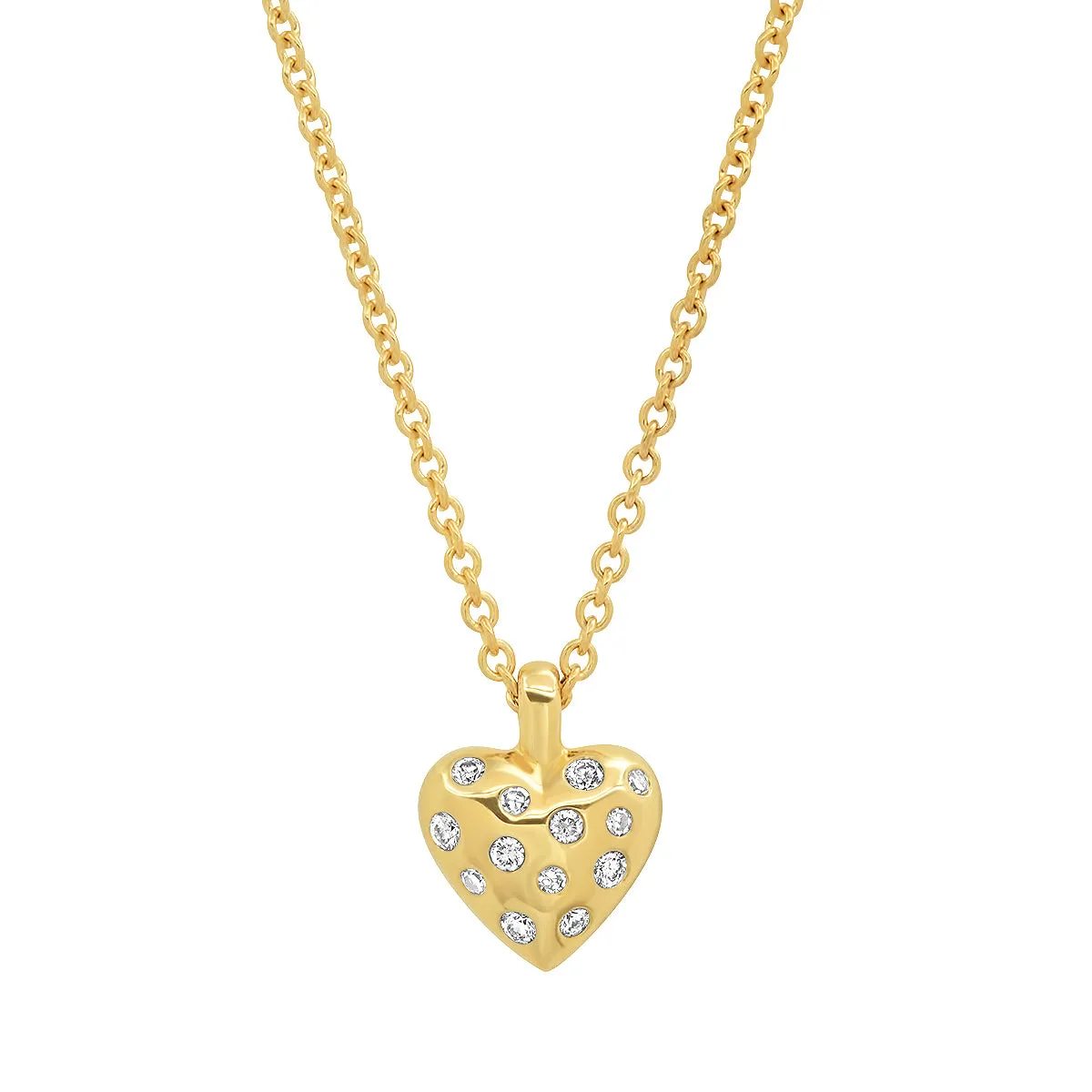 Mini Diamond and Gold Puffy Heart Necklace