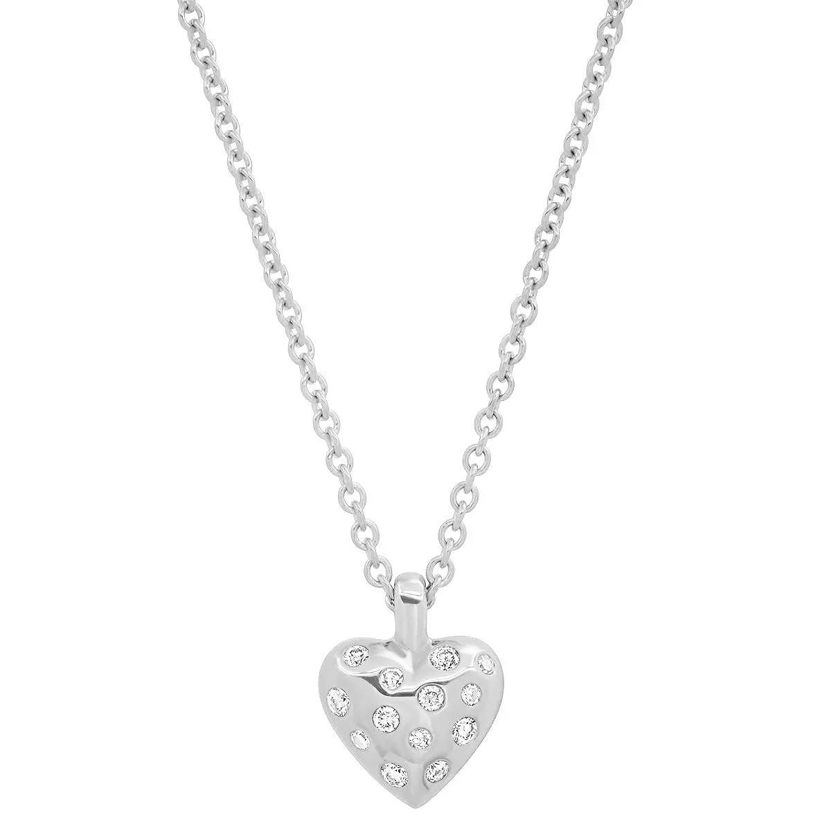 Mini Diamond and Gold Puffy Heart Necklace