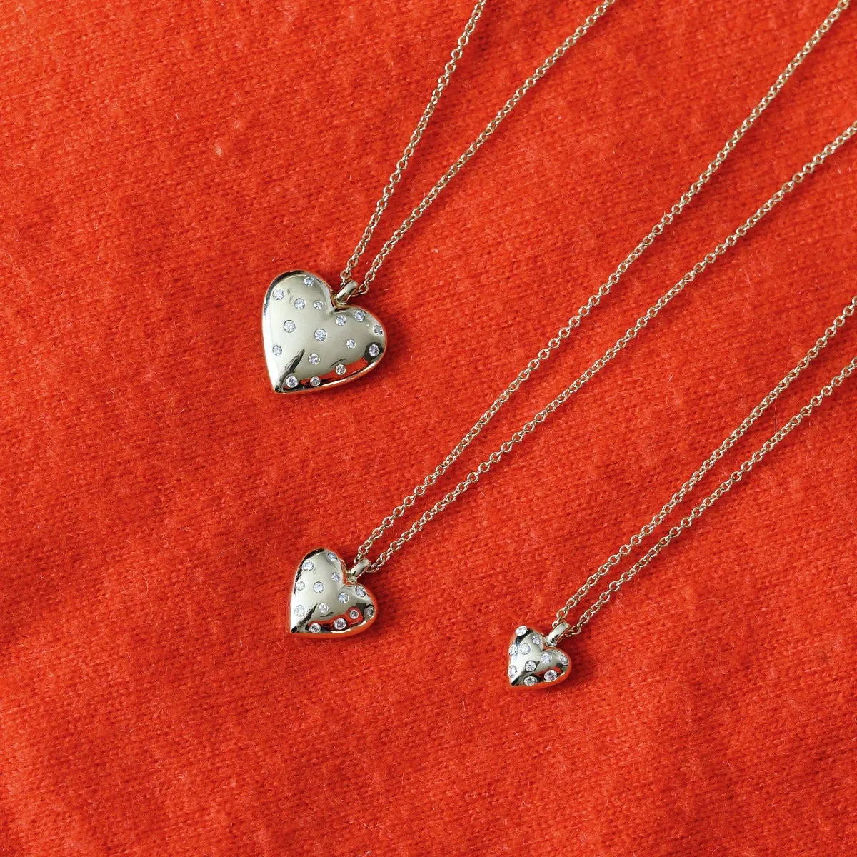 Mini Diamond and Gold Puffy Heart Necklace