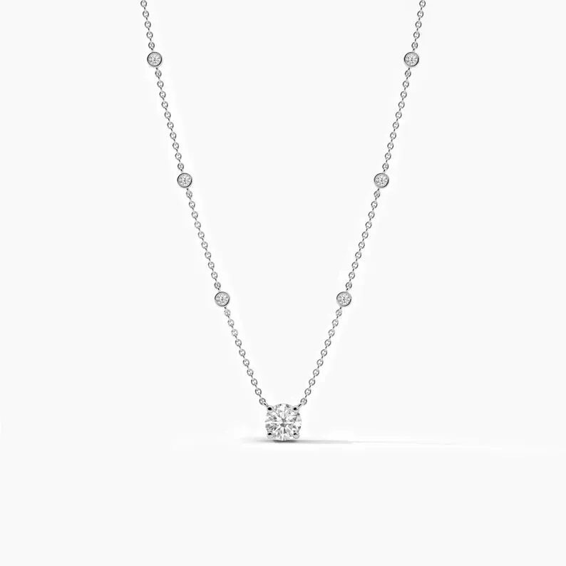 Moissanite Diamond Round Cut Station Necklace