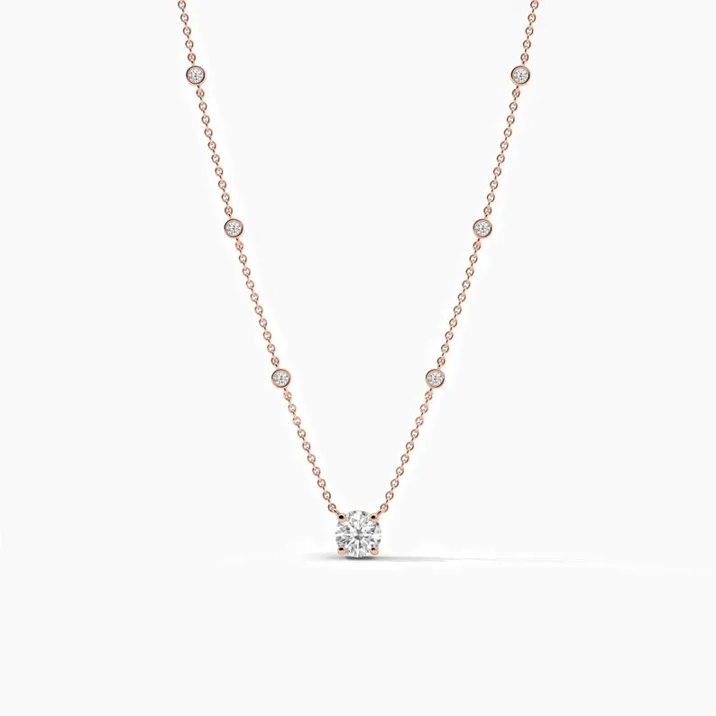 Moissanite Diamond Round Cut Station Necklace