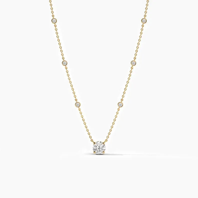 Moissanite Diamond Round Cut Station Necklace