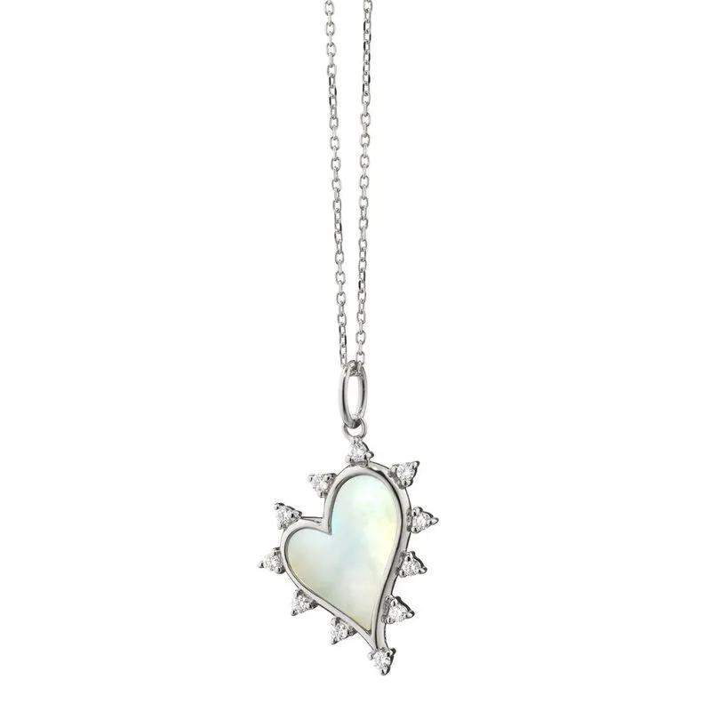 Monica Rich Kosann Sterling Silver Midi Mother of Pearl Heart Charm Necklace
