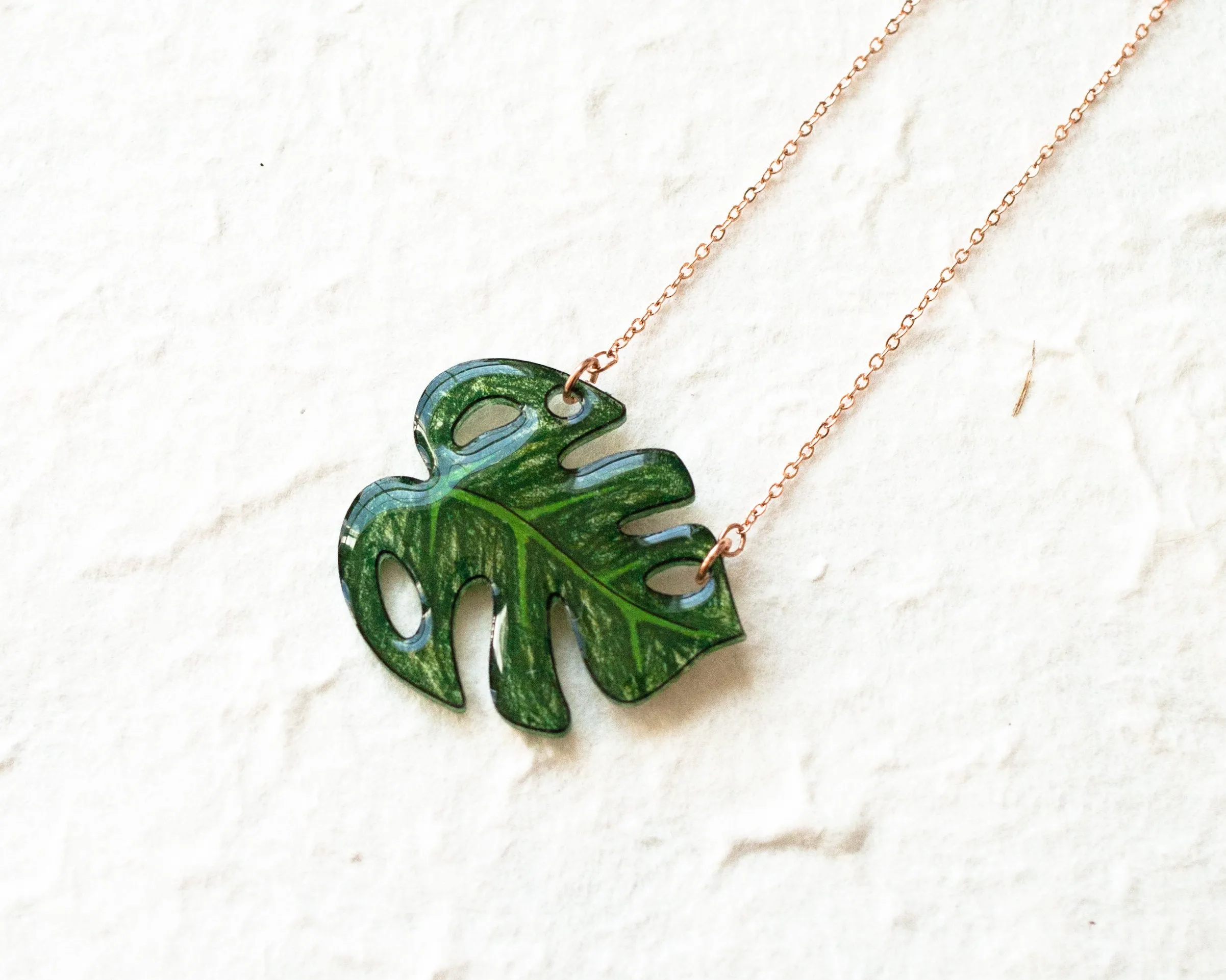 Monstera Deliciosa Leaf Pendant Necklace