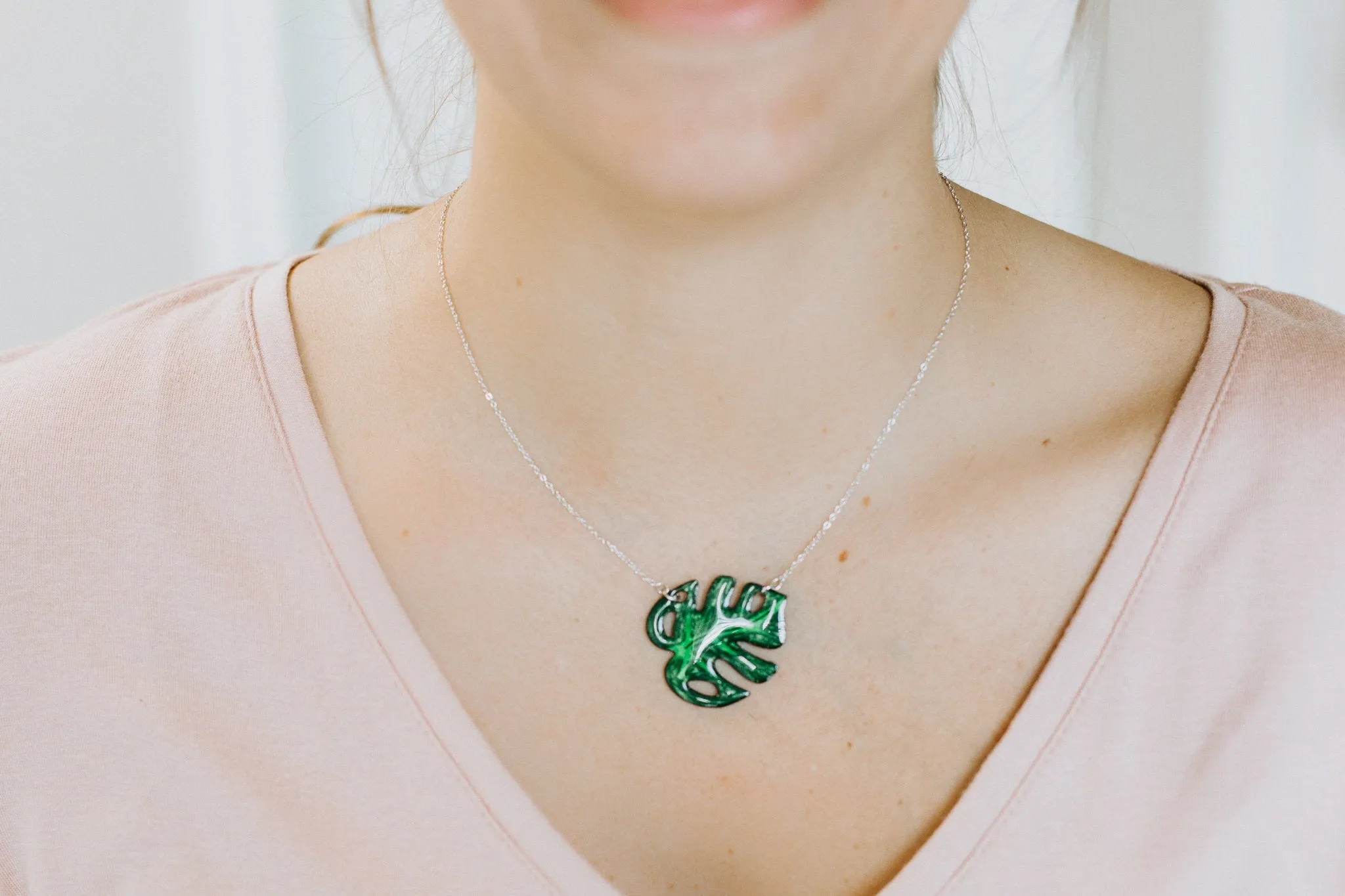 Monstera Deliciosa Leaf Pendant Necklace